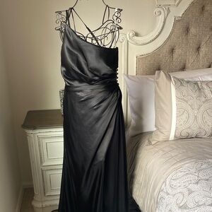 David’s Bridal Galina Signature Black Satin Dress